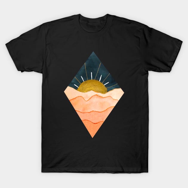 Diamond Orange and Gold Sunset (dark background) T-Shirt by ayemfid